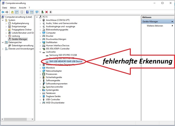 falsche Erkennung von USB-Stick im Windows Gerätemanager